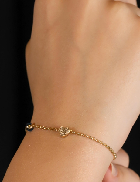 14 Ayar Altın Nazar Boncuklu Kalpli Bileklik için detayları göster 14 Ayar Altın Nazar Boncuklu Kalpli Bileklik resmi