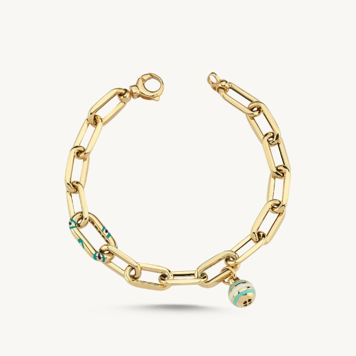 14 Ayar Altın Top Sallantılı Ataç Bileklik resmi