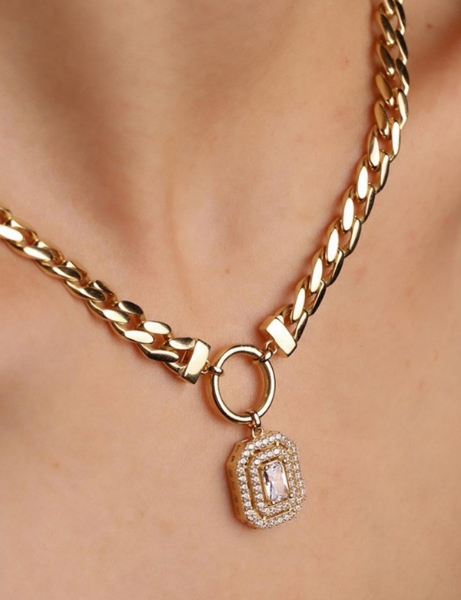 14 Ayar Altın Bagetli Kolye için detayları göster 14 Ayar Altın Bagetli Kolye resmi