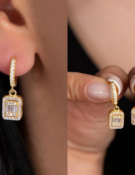 14 Ayar Altın Baget Sallantılı Küpe için detayları göster 14 Ayar Altın Baget Sallantılı Küpe resmi