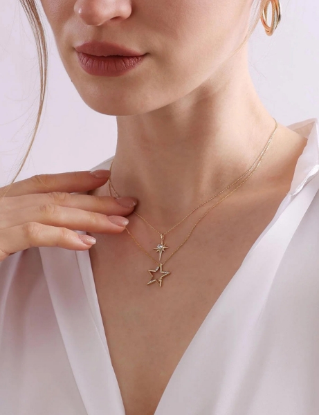 14 Ayar Altın Taşlı Kutup Yıldızı Kolye için detayları göster 14 Ayar Altın Taşlı Kutup Yıldızı Kolye resmi