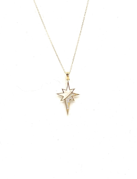 14 Ayar Altın Taşlı Tasarım Kutup Yıldızı Kolye için detayları göster 14 Ayar Altın Taşlı Tasarım Kutup Yıldızı Kolye resmi