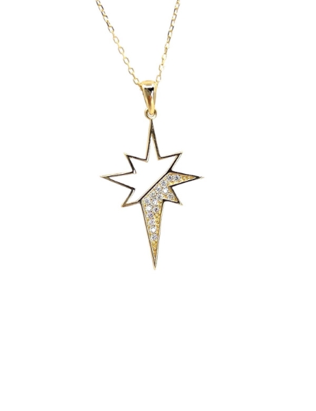 14 Ayar Altın Taşlı Tasarım Kutup Yıldızı Kolye için detayları göster 14 Ayar Altın Taşlı Tasarım Kutup Yıldızı Kolye resmi