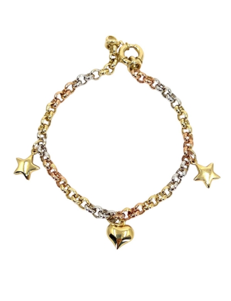 14 Ayar Altın Üç renk Charmlı Bileklik için detayları göster 14 Ayar Altın Üç renk Charmlı Bileklik resmi