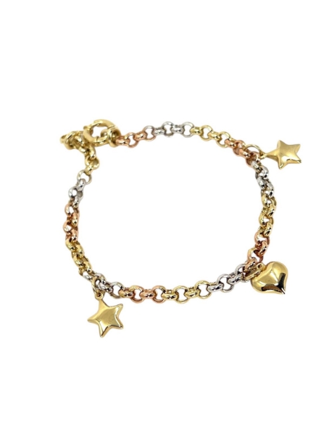 14 Ayar Altın Üç renk Charmlı Bileklik için detayları göster 14 Ayar Altın Üç renk Charmlı Bileklik resmi