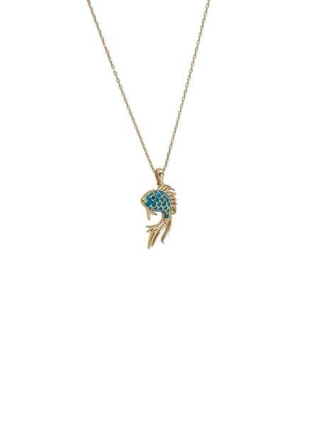 14 Ayar Altın Mavi Mineli Balık kolye için detayları göster 14 Ayar Altın Mavi Mineli Balık kolye resmi