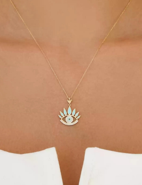 14 Ayar Altın Mineli Göz Kolye için detayları göster 14 Ayar Altın Mineli Göz Kolye resmi