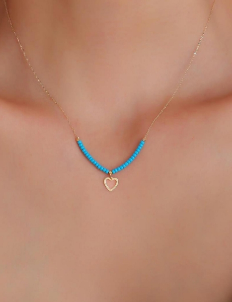 14 Ayar Altın mavi Boncuklu Kalp Kolye için detayları göster 14 Ayar Altın mavi Boncuklu Kalp Kolye resmi