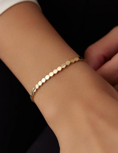 14 Ayar Altın Altıgen Suyolu Bileklik resmi