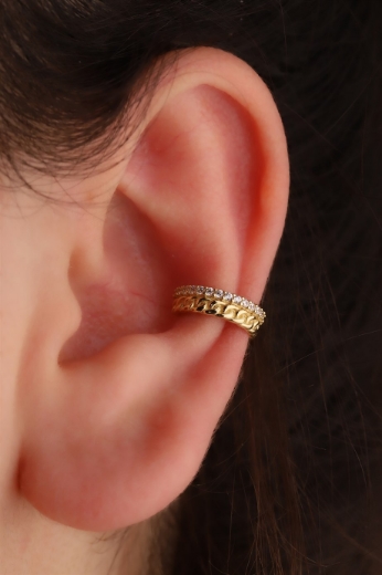 14 Ayar Altın Zincirli Tragus Küpe resmi