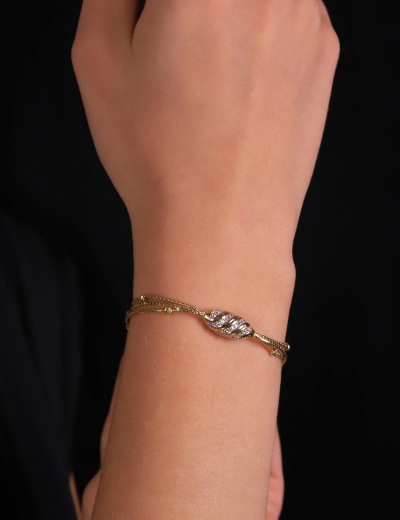 14 Ayar Altın Çift Hasır Zincirli Bileklik resmi