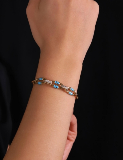 14 Ayar Altın Mavi Mineli Tasarım Bileklik resmi