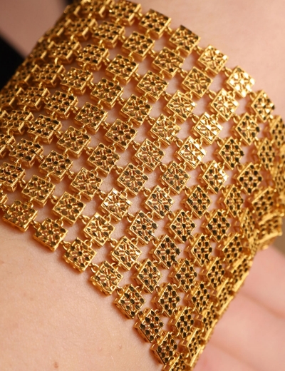 22 Ayar Altın Kareli Şal Bileklik resmi