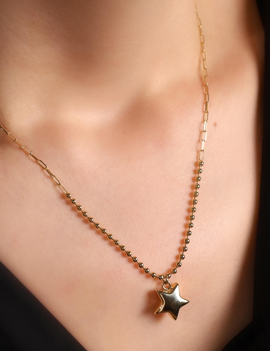 14 Ayar Altın Toplu Yıldız Kolye resmi