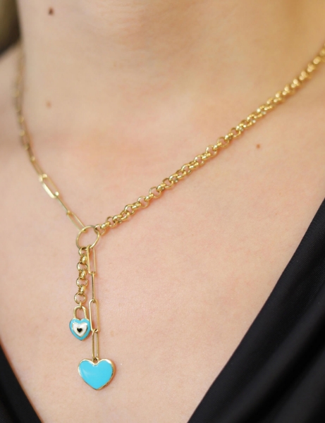 14 Ayar Altın Kalpli Mavi Mineli Kalp Kolye için detayları göster 14 Ayar Altın Kalpli Mavi Mineli Kalp Kolye resmi