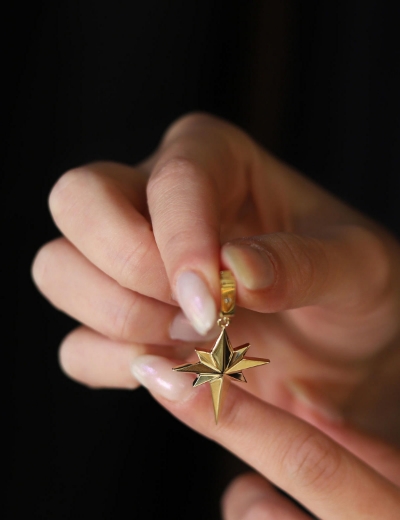 14 Ayar Altın Minik Taşlı Kutup Yıldızı Charm resmi