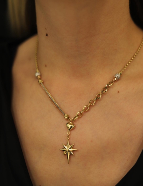 14 Ayar Altın Özel Tasarım Çift Renk Kuzey Yıldızı Kolye için detayları göster 14 Ayar Altın Özel Tasarım Çift Renk Kuzey Yıldızı Kolye resmi