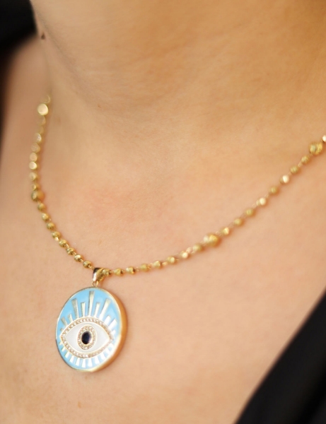 14 Ayar Altın Mavi Mineli Kirpik Kolye için detayları göster 14 Ayar Altın Mavi Mineli Kirpik Kolye resmi