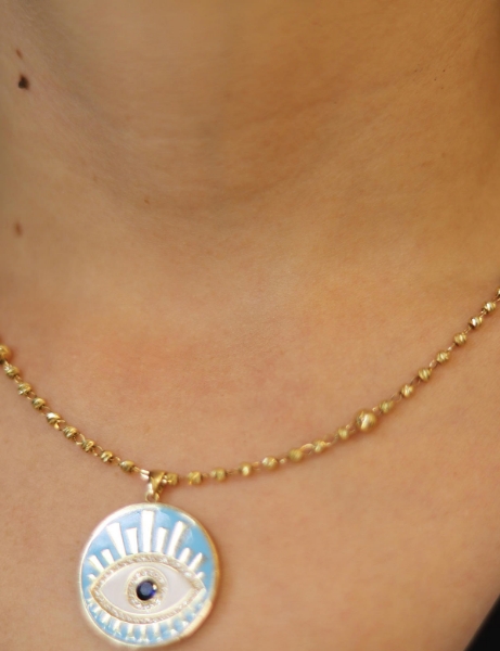 14 Ayar Altın Mavi Mineli Kirpik Kolye için detayları göster 14 Ayar Altın Mavi Mineli Kirpik Kolye resmi