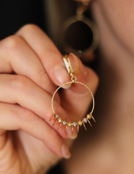 14 Ayar Altın Pul Sallantılı Halka Küpe için detayları göster 14 Ayar Altın Pul Sallantılı Halka Küpe resmi