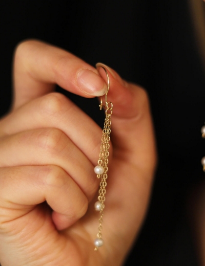 14 Ayar Altın İnci Sallantılı Küpe resmi