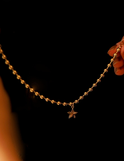 14 Ayar Altın Yıldız Sallantılı Top Zincir Bileklik resmi