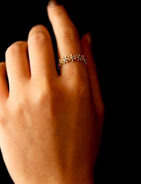 14 Ayar Altın Mavi Taşlı Papatya Yüzük için detayları göster 14 Ayar Altın Mavi Taşlı Papatya Yüzük resmi