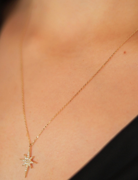 14 Ayar Altın Minimal Taşlı kutup Yıldızı Kolye için detayları göster 14 Ayar Altın Minimal Taşlı kutup Yıldızı Kolye resmi