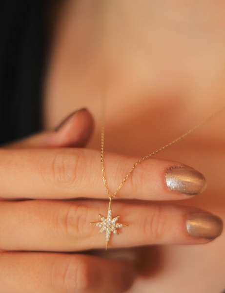 14 Ayar Altın Minimal Taşlı kutup Yıldızı Kolye için detayları göster 14 Ayar Altın Minimal Taşlı kutup Yıldızı Kolye resmi