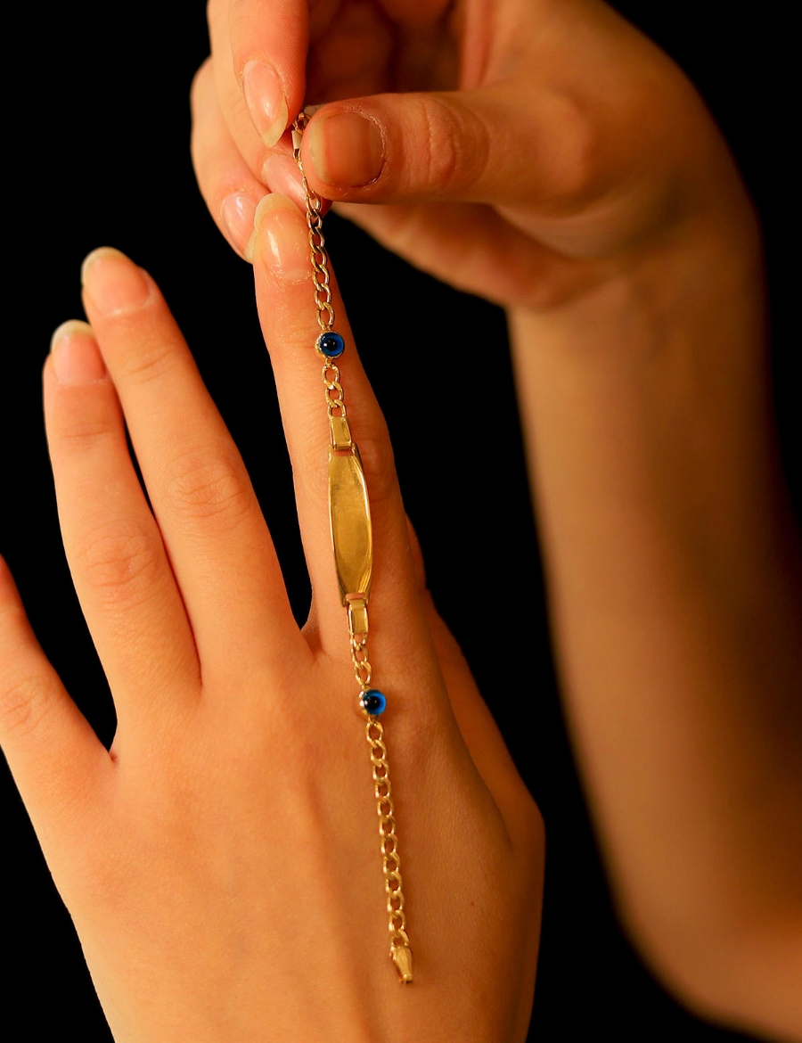 14 Ayar Altın Çift Nazarlı Bebek Künye resmi