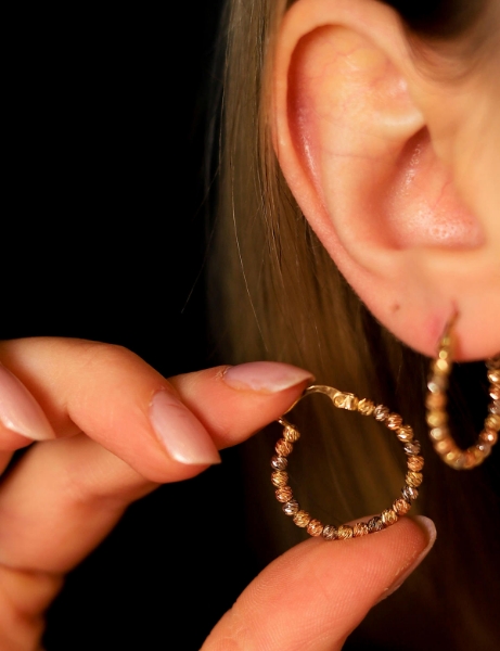 14 Ayar Altın 3 Renk Dorika Halka Küpe için detayları göster 14 Ayar Altın 3 Renk Dorika Halka Küpe resmi