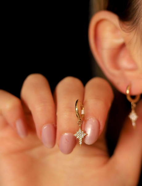 14 Ayar Altın Kutup Yıldızı Sallantı Küpe için detayları göster 14 Ayar Altın Kutup Yıldızı Sallantı Küpe resmi