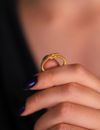 22 Ayar Altın Mat Aşk Düğümü Yüzük resmi