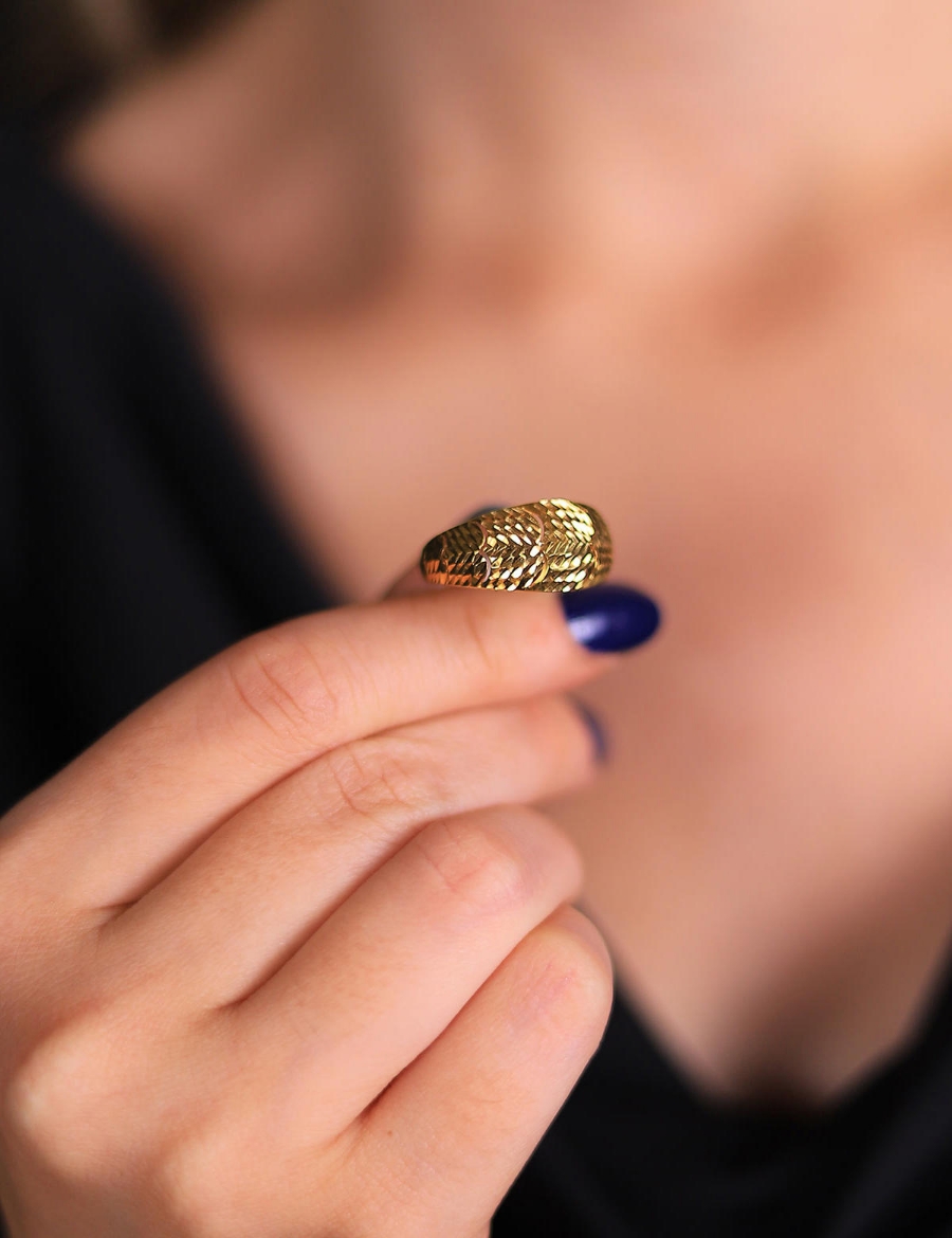 22 Ayar Altın Kalın Kalemli Yüzük resmi