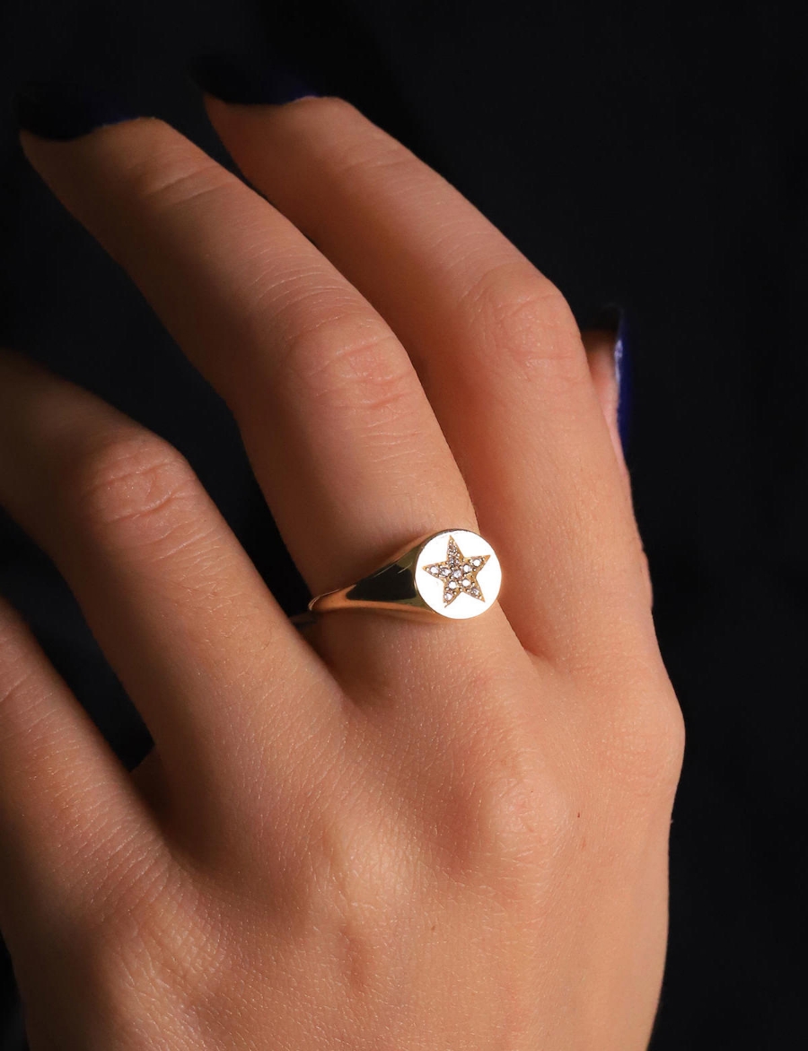 14 Ayar Altın Yıldızlı Taşlı Yüzük resmi