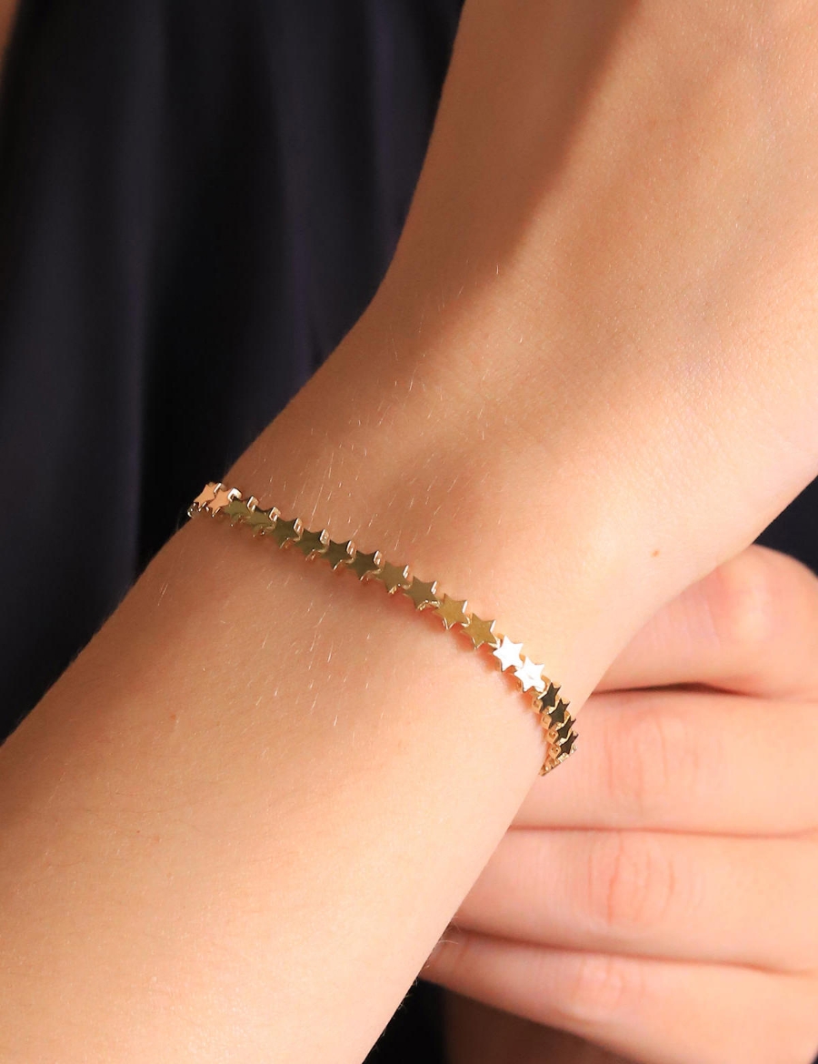 14 Ayar Altın Yıldız Sıralı Bileklik resmi