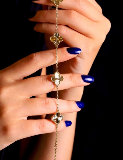 14 Ayar Altın Kalemli İtalyan Yonca Bileklik resmi