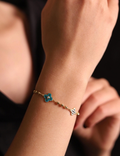 14 Ayar Altın Dorikalı Mineli Yonca Bileklik resmi