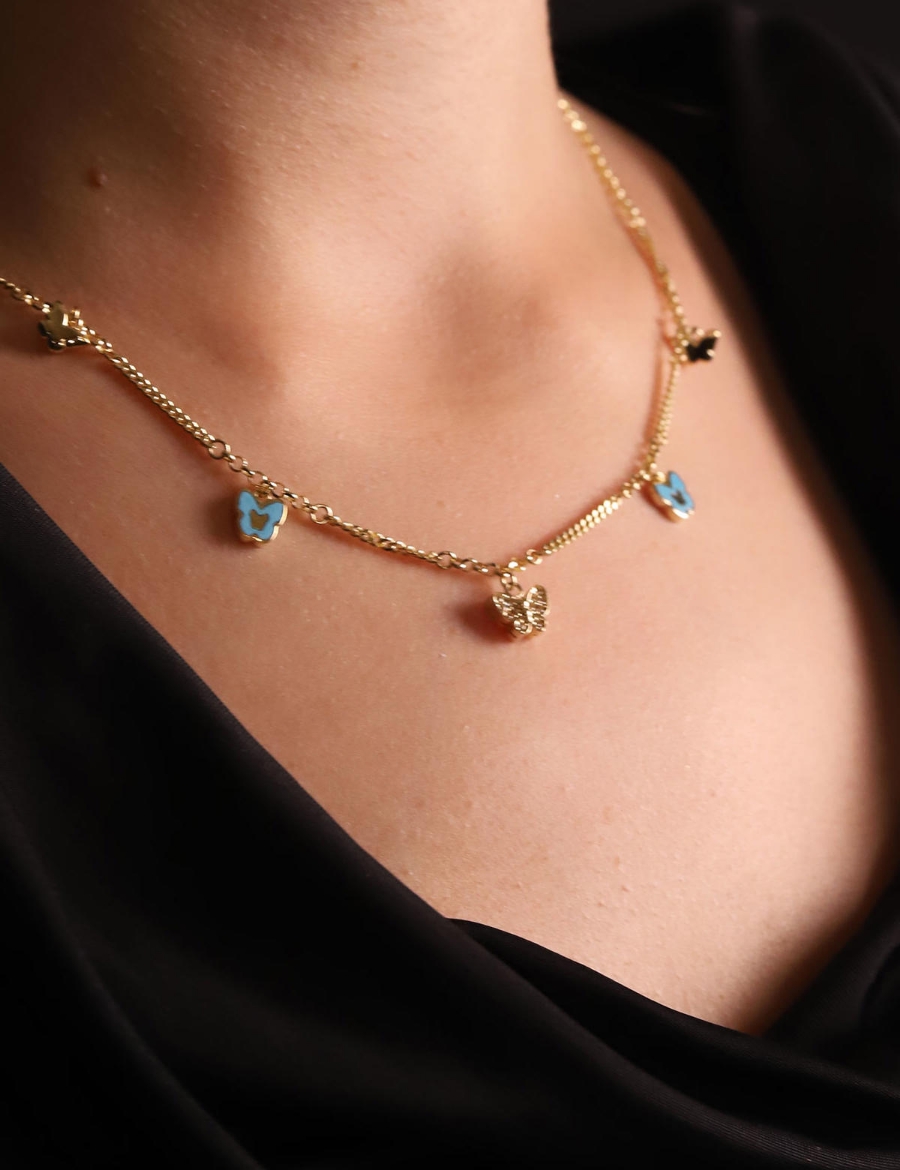 14 Ayar Altın Kelebek Charmlı Kolye resmi