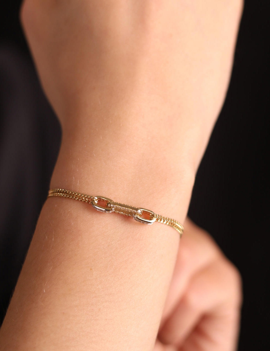 14 Ayar Altın Çift Zincirli Ataç Bileklik resmi