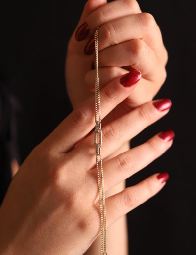 14 Ayar Altın Çift Zincirli Ataç Bileklik resmi