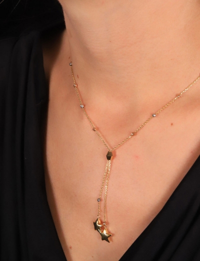 14 Ayar Altın Çift Zincir Sallantılı Kolye resmi