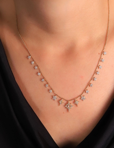 14 Ayar Altın Yıldız Sallantılı Taşlı Kolye resmi