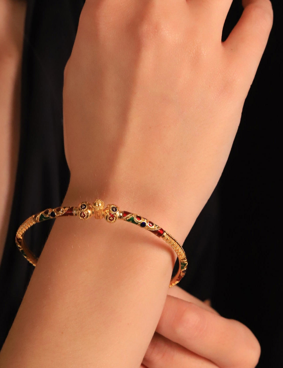 22 Ayar Altın Hint İşi Tasarım Kelepçe resmi