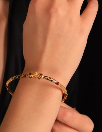 22 Ayar Altın Hint İşi Tasarım Kelepçe resmi