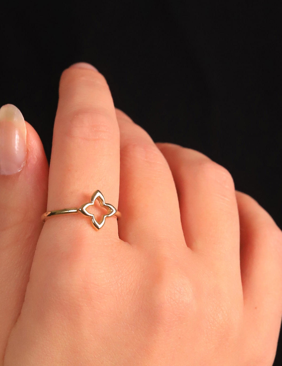 14 Ayar Altın Yonca çıtır Yüzük resmi