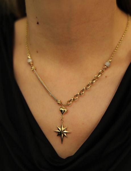 14 Ayar Altın Özel Tasarım Çift Renk Kuzey Yıldızı Kolye için detayları göster 14 Ayar Altın Özel Tasarım Çift Renk Kuzey Yıldızı Kolye resmi