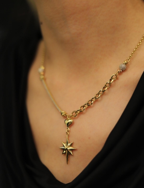 14 Ayar Altın Özel Tasarım Çift Renk Kuzey Yıldızı Kolye için detayları göster 14 Ayar Altın Özel Tasarım Çift Renk Kuzey Yıldızı Kolye resmi