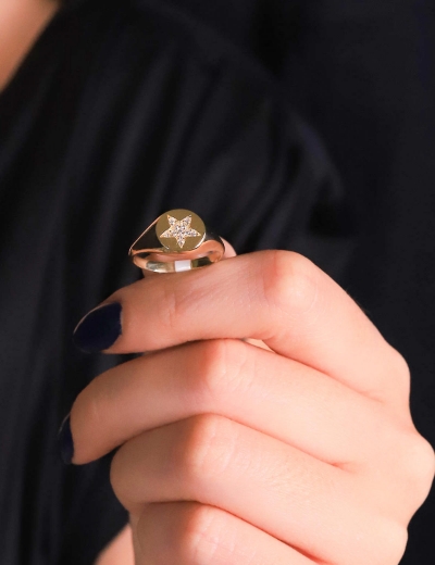 14 Ayar Altın Yıldızlı Taşlı Yüzük resmi