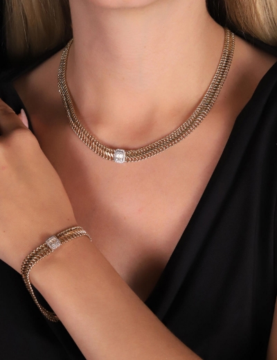 14 Ayar Altın Bagetli Kırkayak Set resmi